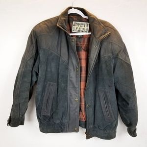 IZZI Mens Dark Gray Suede Leather Bomber Jacket